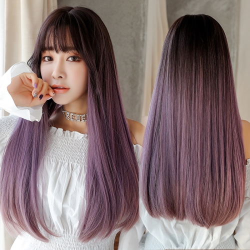 Parrucca realistica per capelli lunghi lisci, copricapo in fibra sintetica  per donna, stile: lungo rosa viola