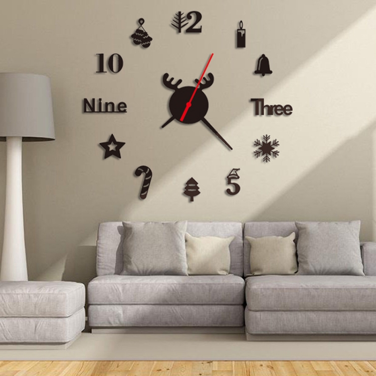 Acrylic 3D Wall Clock DIY Living Room Bedroom Wall Background Decoration(Black)