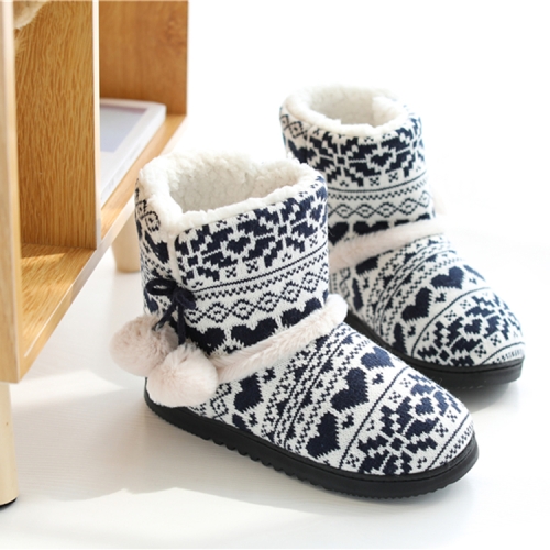 冬季高帮棉拖鞋 包跟棉拖鞋 加绒厚底室内保暖鞋，尺寸:37-38（黑色）