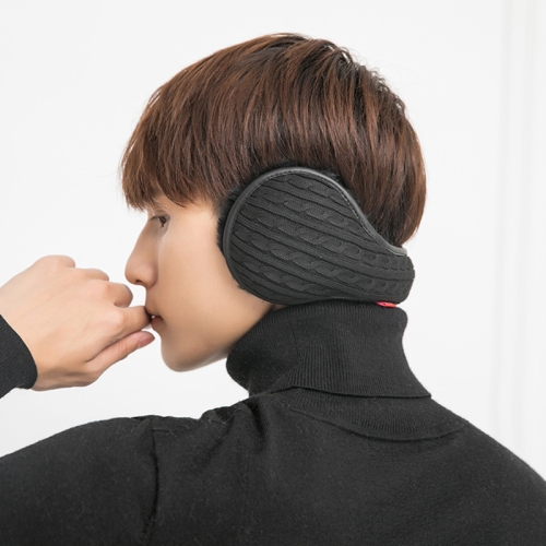 冬季保暖毛线耳包后戴式可折叠毛绒耳罩，尺寸:均码（黑麻花毛线）
