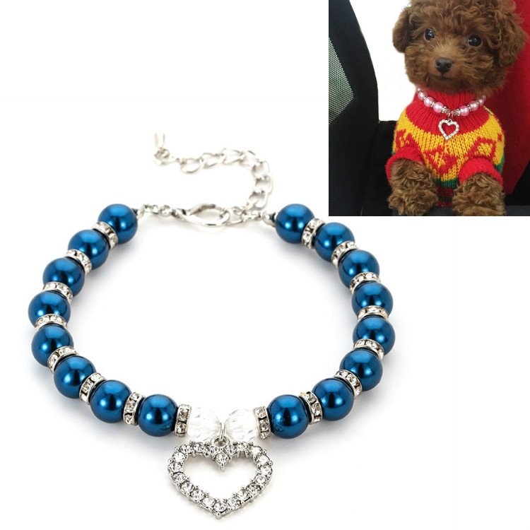 

5 PCS Pet Supplies Pearl Necklace Pet Collars Cat and Dog Accessories, Size:S(Dark Blue)