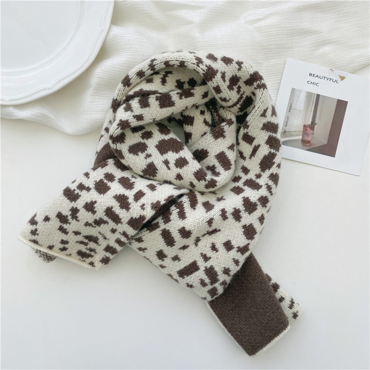 

Autumn and Winter Warm All-Match Leopard Texture Color Matching Children Knitted Scarf, Size:122 x 20cm(Coffee)