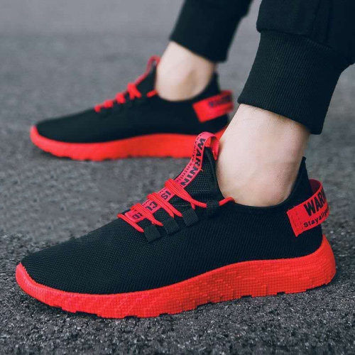 Scarpe sportive da uomo comode e confortevoli in mesh traspirante con suola colorata taglia 39 rosso