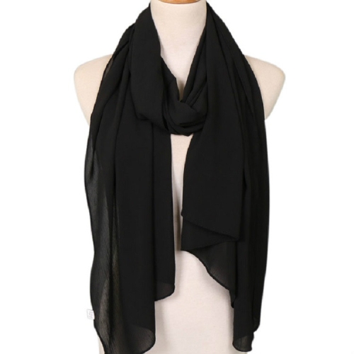 

Women Solid Color Natural Fold Chiffon Shawl Scarf Turban, Size:180cm(Black)