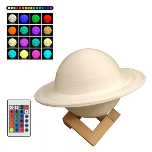 Lampada planetaria USB con luce notturna Saturn a stampa 3D, dimensioni: 16  cm, stile: telecomando a 16 colori