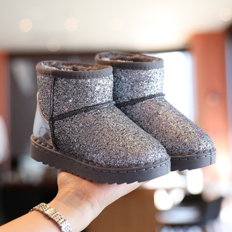 SUNSKY - Botas de nieve cálidas acolchadas con lentejuelas de invierno para  niños, tamaño: 32 yardas 18,9 cm (plateado)