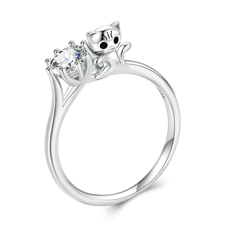 

BSR351 Sterling Silver S925 Cat Zircon Platinum Plated Animal Ring(No.6)