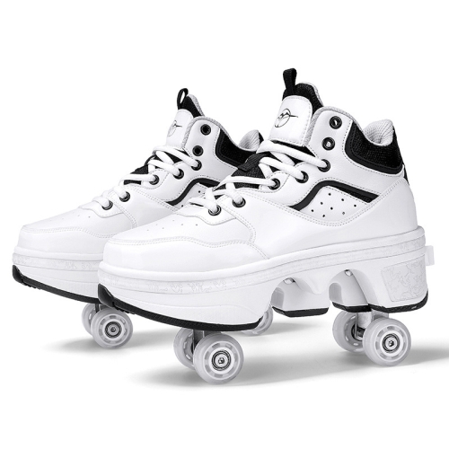 DF06 Chaussures de marche Patins à roulettes rétractables à quatre roues,  Taille : 36 (Blanc)