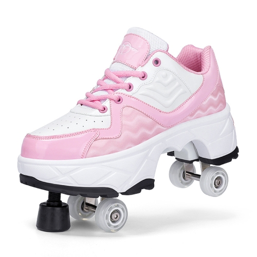 Roller Skate Shoes Patins à roulettes Chaussures de skateboard réglables  pour femme avec roulettes (34, blanc argent) : : Sports et  Loisirs