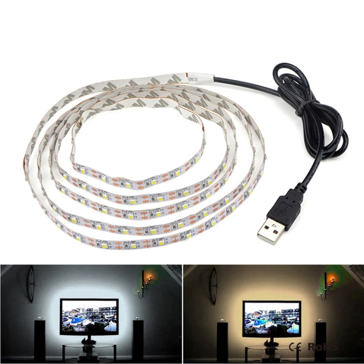 

USB Power SMD 2835 Epoxy LED Strip Light Christmas Desk Decor Lamp for TV Background Lighting, Length:1m(Warm White)