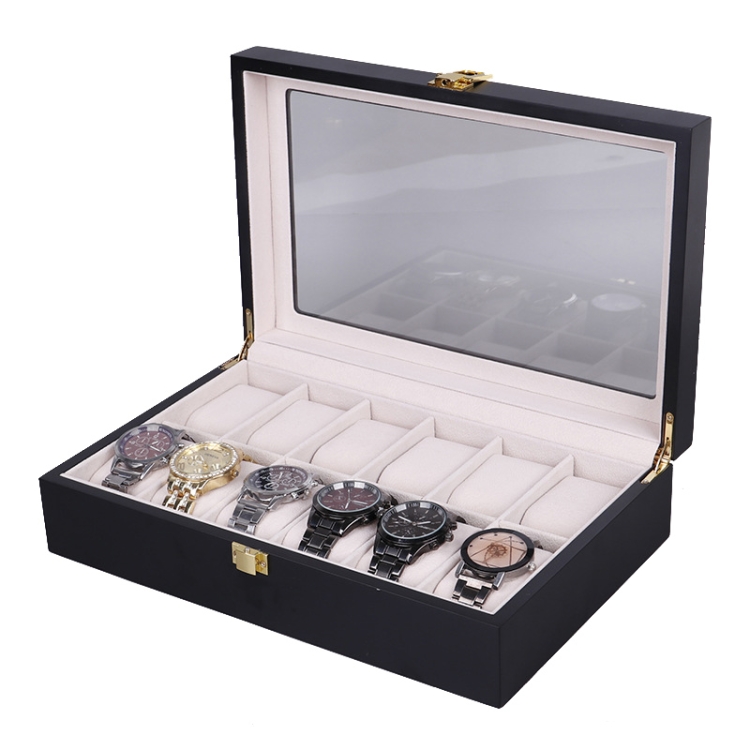 

Wooden Baking Paint Watch Box Jewelry Storage Display Box(12-bit Black + Rice Matte)