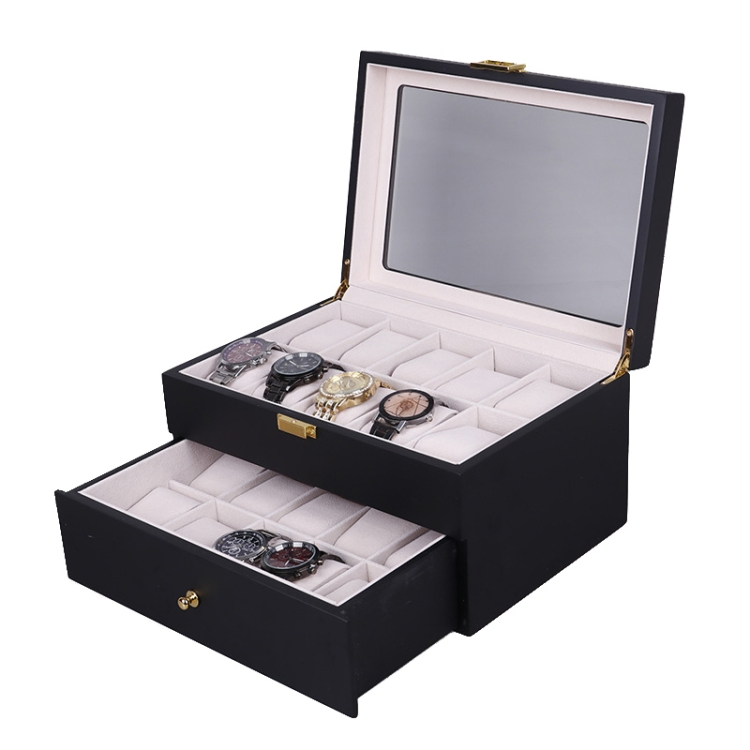 

Wooden Baking Paint Watch Box Jewelry Storage Display Box(20-bit Black + Rice Matte)