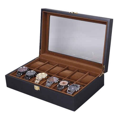 

Wooden Baking Paint Watch Box Jewelry Storage Display Box(12-bit Black + Brown Matte)