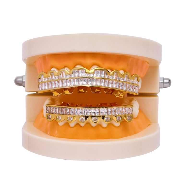 8 Teeth Square Zirconium Gold Teeth Hip Hop Braces, Colour Gold Suit