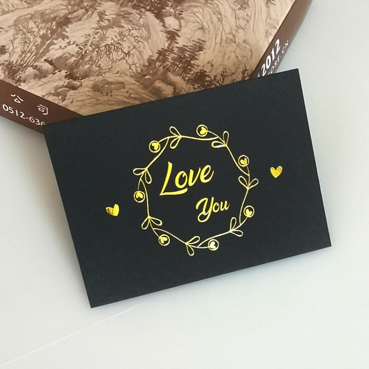 100 PCS Wedding Blessing Card Thank You Message Gift Decoration Card  Bronzing Flower Greeting Card Love You （Black）