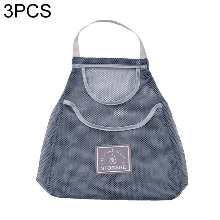 SUNSKY - Bolsa de almacenamiento de malla multifuncional de 3 piezas Bolsa  portátil y portátil para colgar para frutas y verduras, color: gris  (mediano)