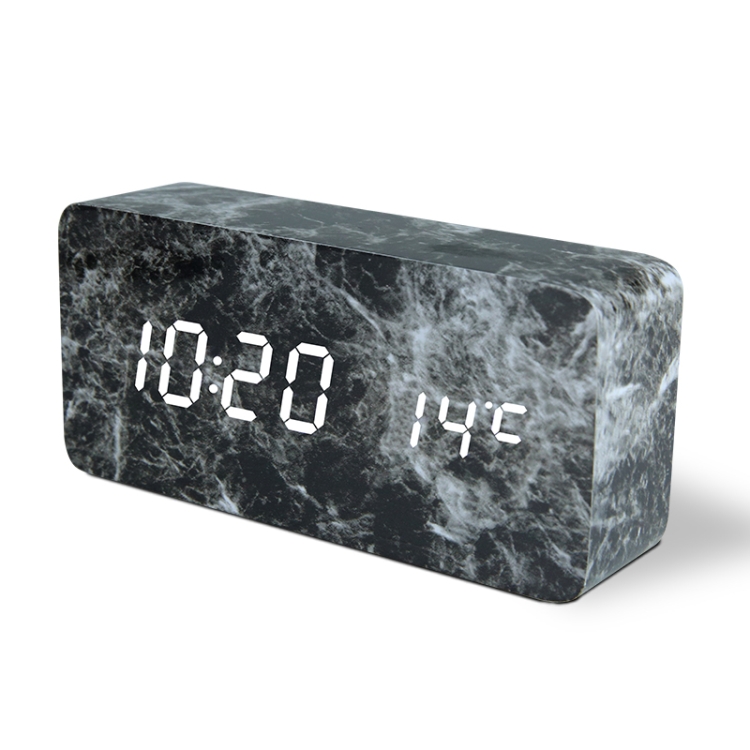 Clocks LED Electronic Clock Marble Sound Control Alarm Clock Middle Rectangular Black Pattern