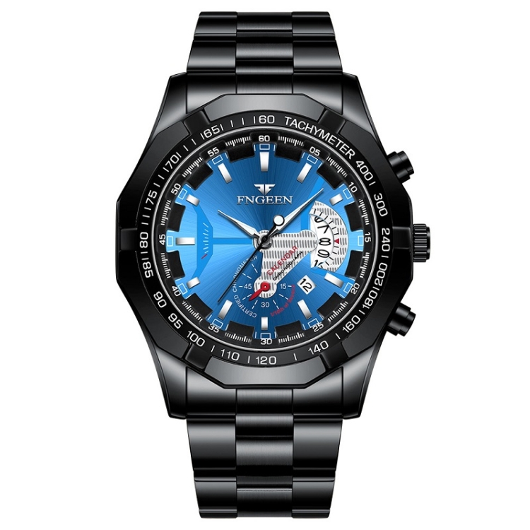 

FNGEEN S001 Men Waterproof Watch Calendar Watch(Black Steel Blue Surface)