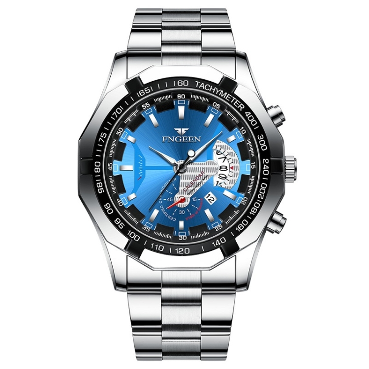 

FNGEEN S001 Men Waterproof Watch Calendar Watch(White Steel Blue Surface)