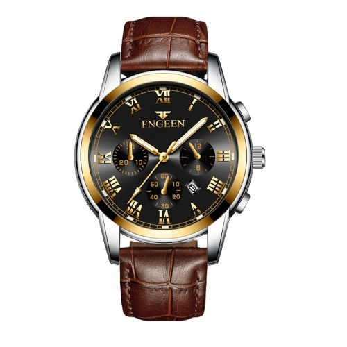 

FNGEEN 4006 Men Trendy Waterproof Quartz Watch(Brown Leather Gold Black Surface)