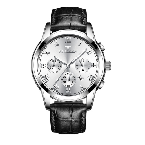 

FNGEEN 4006 Men Automatic Mechanical Watch Waterproof Quartz Watch(Black Leather White Steel White Surface)