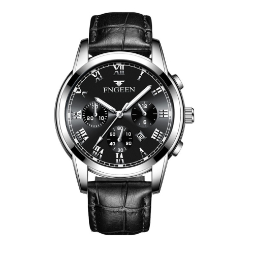 

FNGEEN 4006 Men Trendy Waterproof Quartz Watch(Black Leather White Steel Black Surface)