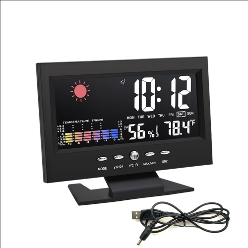 8082T Previsioni meteo Orologio LED Schermo a colori Calendario perpetuo  Temperatura e umidità Controllo vocale intelligente Allarme elettronico  Cloc, Specifica: Nero + USB