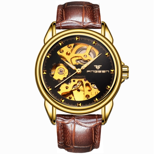 

FNGEEN 8818 Men Automatic Mechanical Watch Double-Sided Hollow Watch(Leather Gold And Black Surface)
