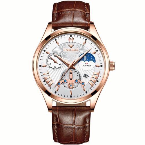 

FNGEEN 5606 Men Luminous Casual Quartz Watch(Brown Leather Rose Shell White Surface)