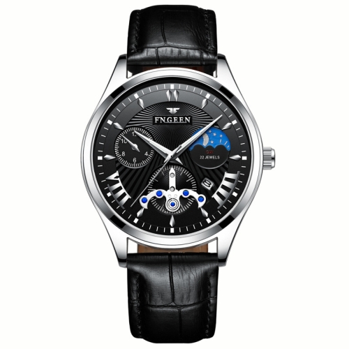 

FNGEEN 5606 Men Luminous Casual Quartz Watch(Black Leather White Steel Black Surface)