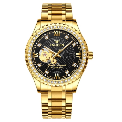 

FNGEEN 8073 Men Automatic Mechanical Watch Diamond Hollow Fashion Watch(Full Gold Black Surface)