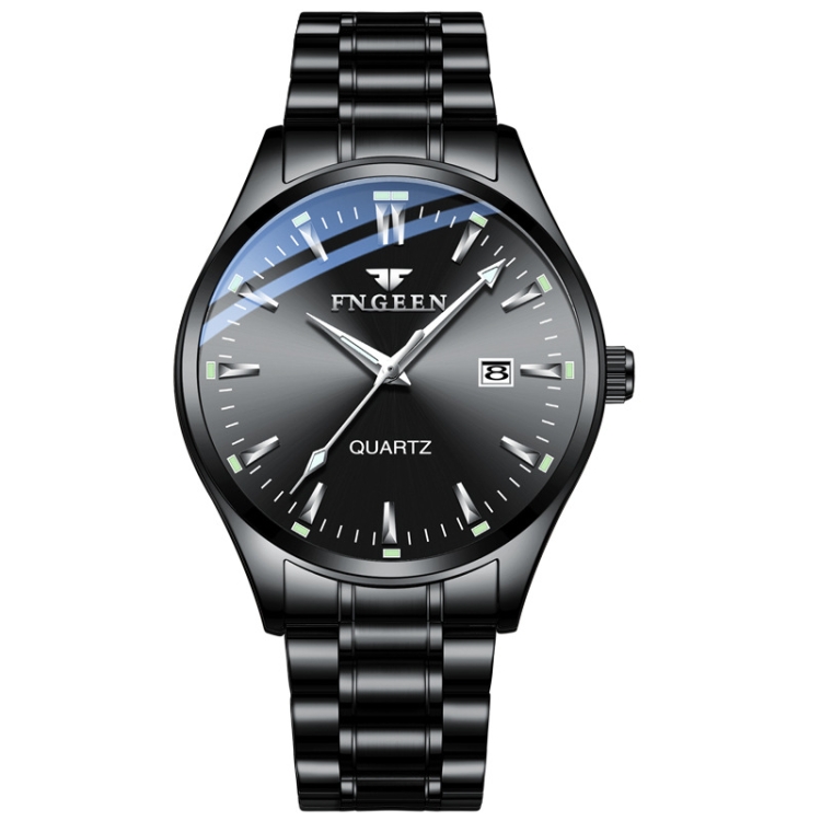 FNGEEN 2111 Men Simple Luminous Calendar Quartz Watch(Black Steel Black Surface)