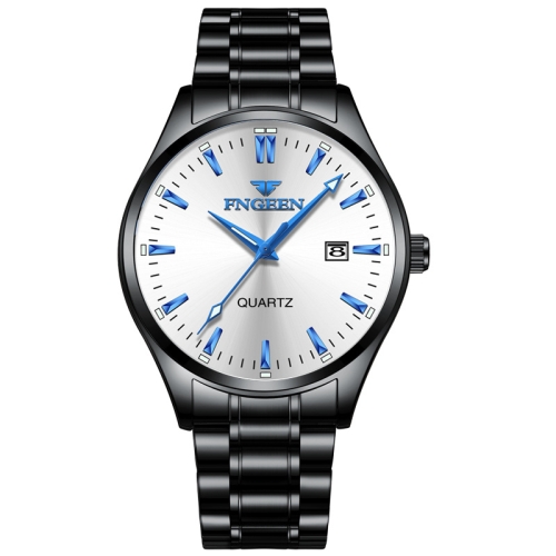 FNGEEN 2111 Men Simple Luminous Calendar Quartz Watch(Black Steel White Surface)