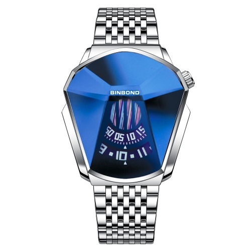 

BINBOND 01 Men Locomotive Concept Diamond Dial Quartz Watch(White Steel Blue Surface)