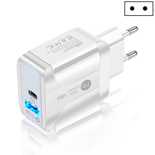 

18W PD + QC 3.0 Fast Charge Travel Charger Power Adapter With LED Indication Function( EU Plug White)