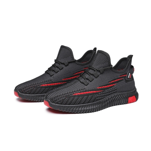 

Men Spring Breathable Sports Casual Running Shoes Mesh Shoes, Size: 43(Black Red)