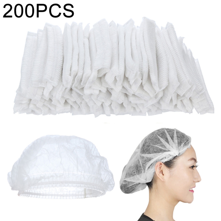 

200 PCS Non-woven Disposable Pleated Anti Dust Hat Bath Caps For Spa Hair Salon Beauty(White)