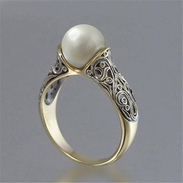 

Women Retro Style Inlaid Delicate Synthetic Pearl Ring Jewelry(7)