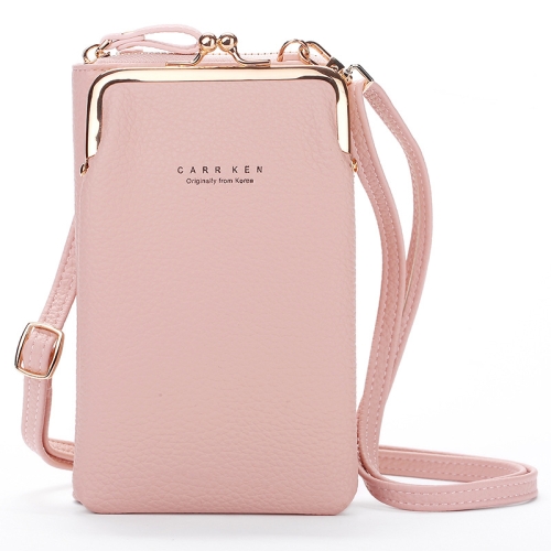 H2107 Ladies Mobile Phone Bag Shoulder Messenger Bag Pebbled Zipper Wallet(Pink) for samsung galaxy s23 5g zipper wallet detachable magsafe leather phone case pink
