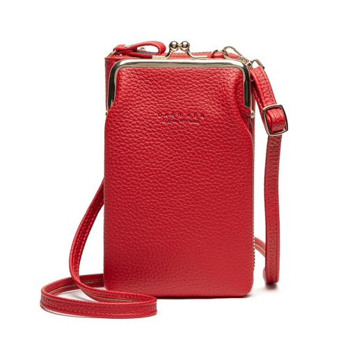 

H2107 Ladies Mobile Phone Bag Shoulder Messenger Bag Pebbled Zipper Wallet(Red)