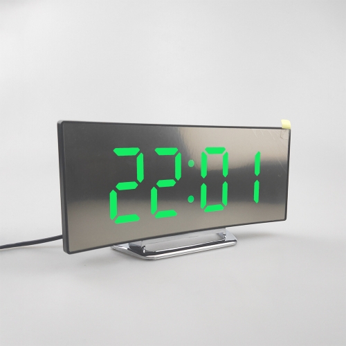 

6507 Curved Big Screen Electronic Clock LED Mirror Mute Alarm Clock(Green)