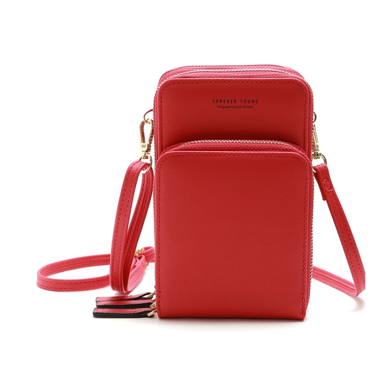 

Ladies Mobile Phone Bag PU Vertical Large Capacity Mobile Phone Single-Shoulder Messenger Bag(Red)