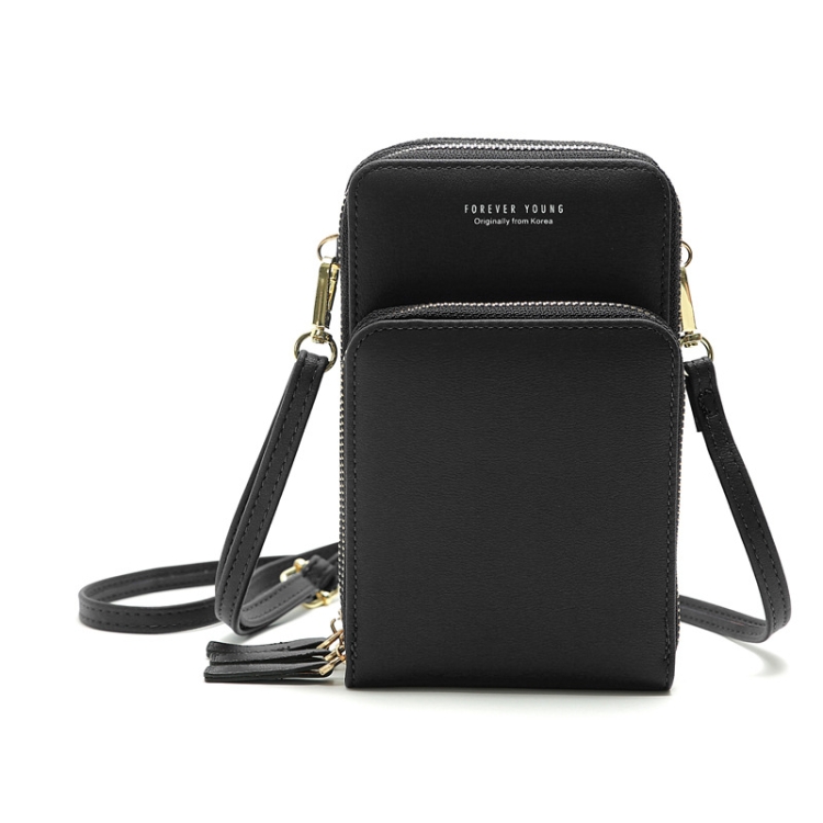 

Ladies Mobile Phone Bag PU Vertical Large Capacity Mobile Phone Single-Shoulder Messenger Bag(Black)