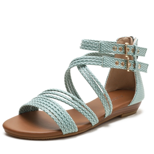 

Ladies Summer Wedge Sandals Open-Toe Thick-Soled Roman Style Sandals, Size: 41(Light Green)