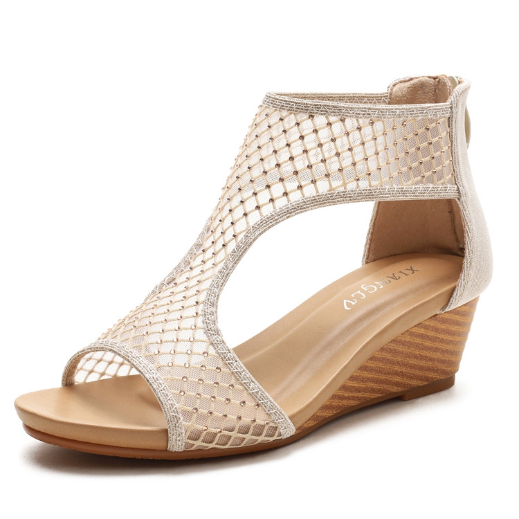 Ladies Summer Sandals All-Match Casual Mesh Thick Sole Wedge Heel