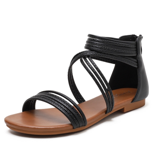 informatie Prematuur stout Vrouwen zomer sandalen Romeinse stijl platte schoenen zee strand schoenen,  maat: 39 (zwart)