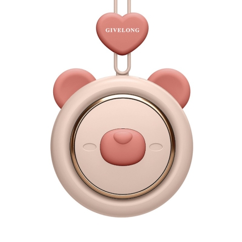 

GIVELONG Hanging Neck Mini Rechargeable USB Fan Children Portable Leafless Fan(Bear (Pink))