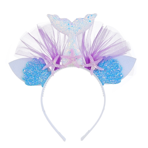 

2 PCS Rainbow Mermaid Headband Children Party Hair Accessories Net Gauze Flower Animal Hair Accessories(White)