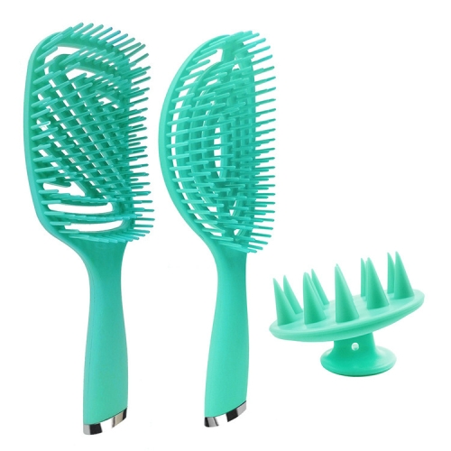 

3 in 1 Plastic Curly Hair Salon Comb Set Hollow Massage Comb(Green)