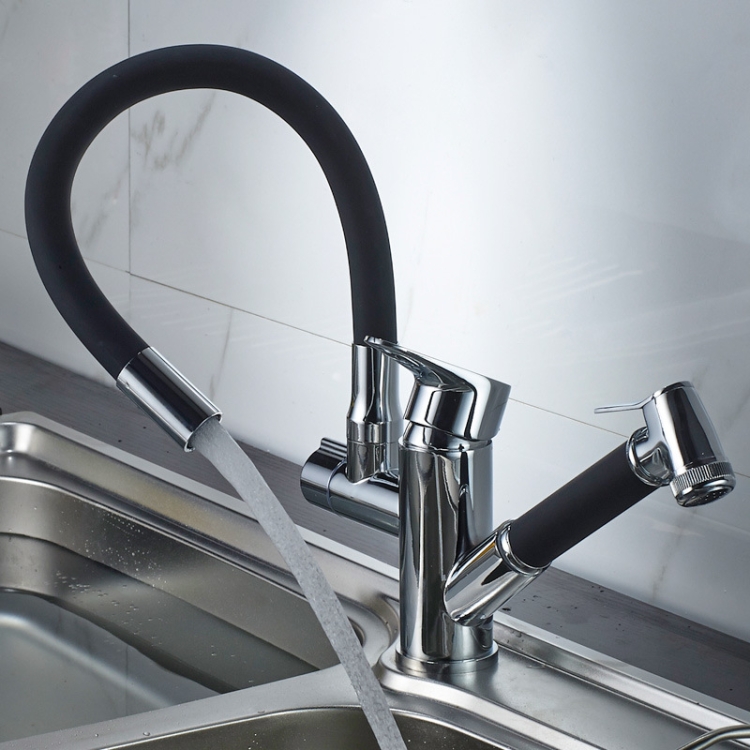 Kitchen Pull-Out Double Faucet Water Table Hot And Cold Water Faucet, Specification: Cube Universal Distortion